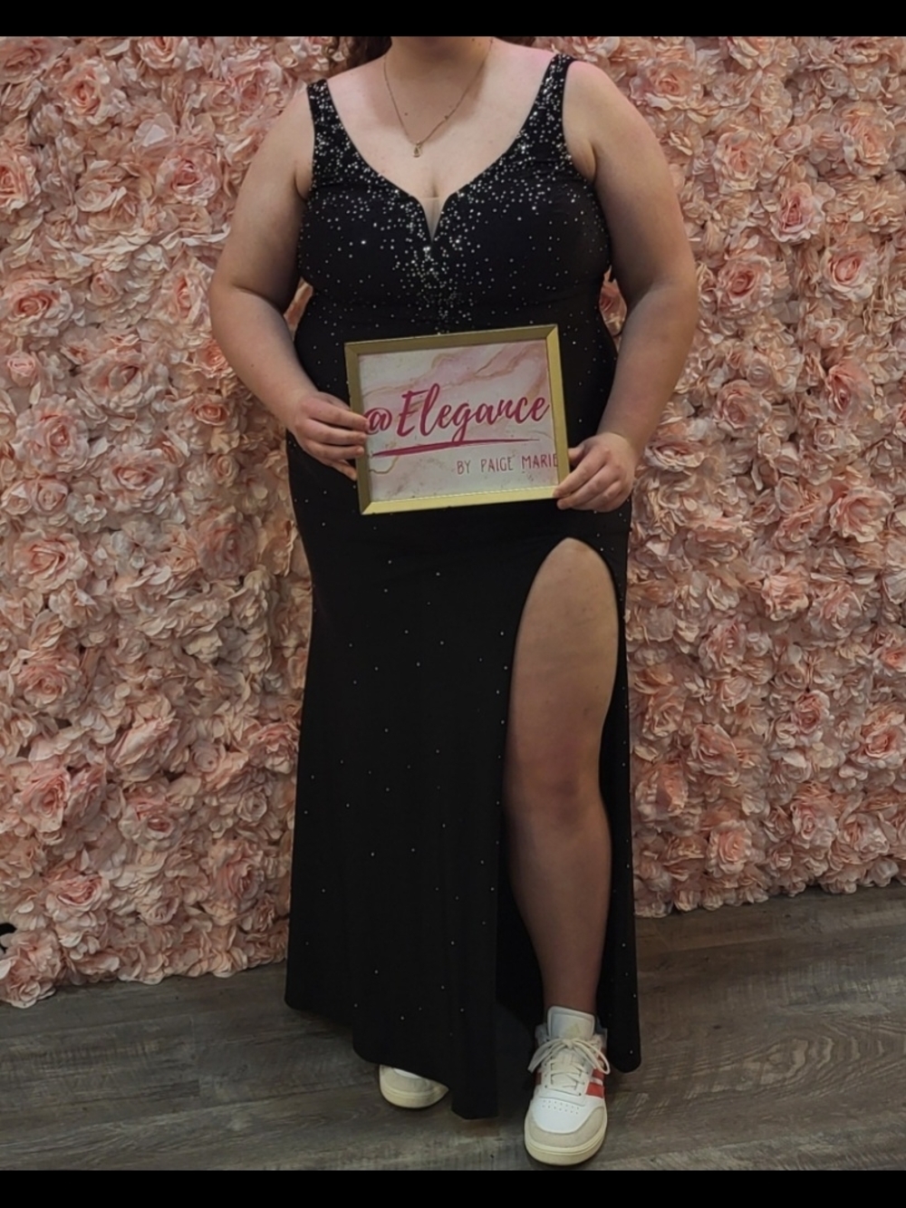 Black Beaded Prom Dress with Thigh Slit